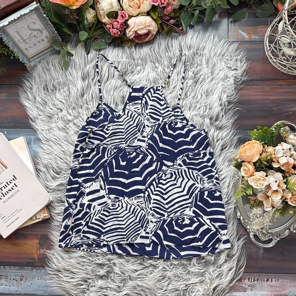 Lilly Pulitzer Bright Navy Oh Cabana Boy Cami 100% Silk Top - Picture 8 of 9